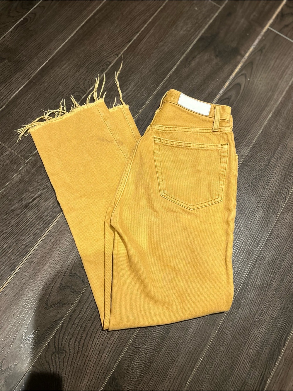 Re/Done Mustard Yellow Women’s Fringe Hem Jeans 25